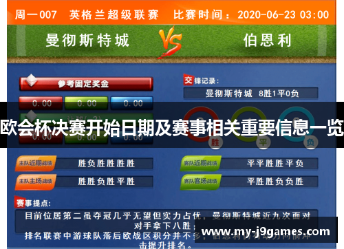 欧会杯决赛开始日期及赛事相关重要信息一览